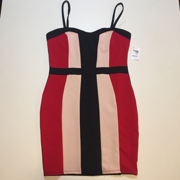 Charlotte Russe Dresses & Skirts - Black Body-con Dress With Pink and Red Stripes